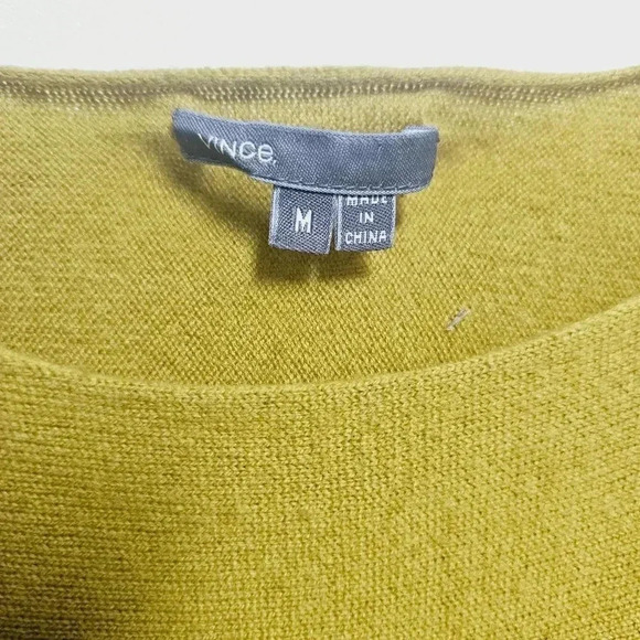 VINCE chartreuse mustard cashmere scoop neck sweater med - Picture 9 of 12